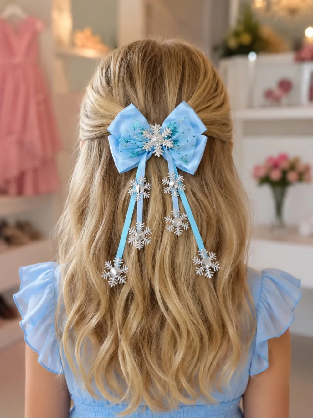 New BUNDLE of 2 Frozen Themed Elsa Blue Snowflake Bow Hair Clips Disney Parks